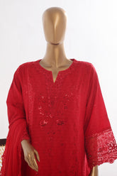 Bin Saeed Stitched 3 Piece Luxury Self & Self Frock Collection-SMK-1596-Red